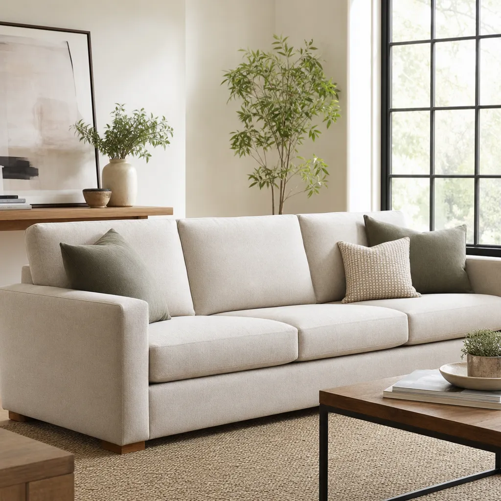 Linen sofa in a bright living room